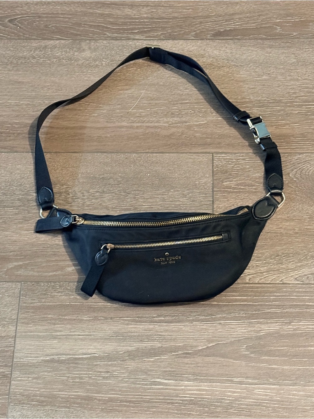 kate spade black nylon crossbody belt bag with gold hardware